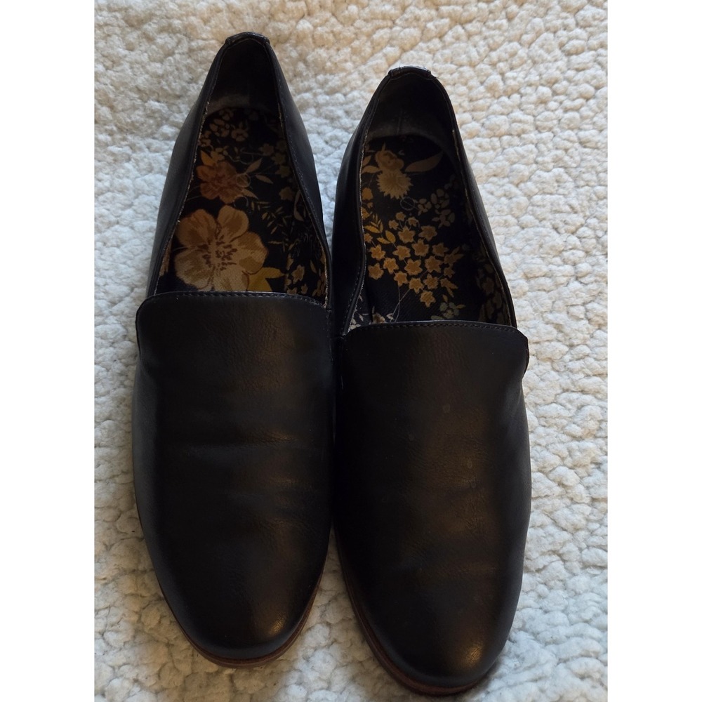 b.ø.c. Black Leather Slip-On Flats Women's Size 11M Comfort Loafers Floral...